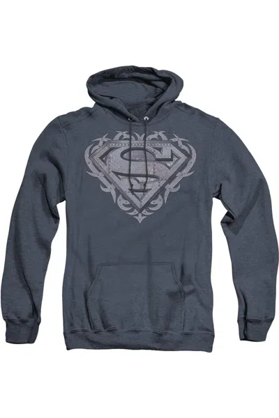 Gildan Superman Tribal Steel Shield Adult Heather Hoodie / Hooded Sweatshirt In Blue