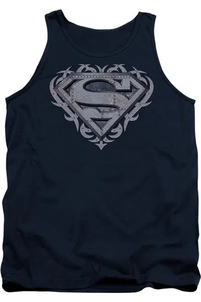 Gildan Superman Tribal Steel Shield Adult Tank Top In Blue
