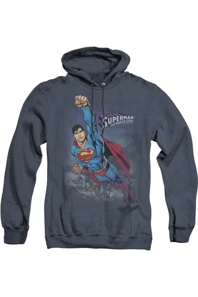 Gildan Superman Twilight Flight Adult Heather Hoodie / Hooded Sweatshirt In Blue