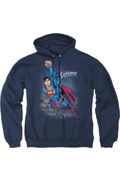 Gildan Superman Twilight Flight Adult Pull Over Hoodie / Hooded Sweatshirt In Blue