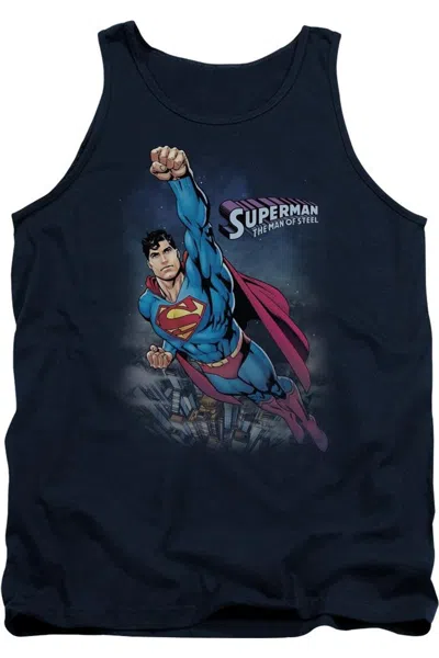 Gildan Superman Twilight Flight Adult Tank Top In Blue