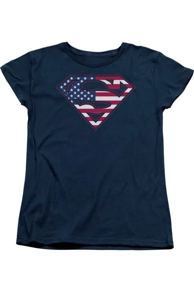 Gildan Superman U S Shield Short Sleeve Womens Tee / T-shirt In Blue