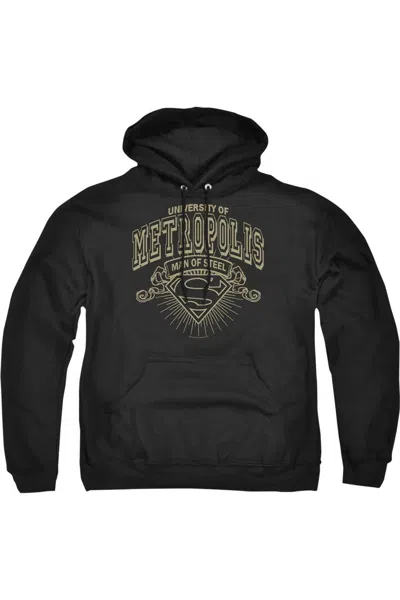 Gildan Superman University Of Metropolis Adult Pull Over Hoodie / Hooded Sweatshirt In Black