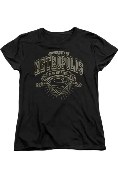 Gildan Superman University Of Metropolis Short Sleeve Womens Tee / T-shirt In Black