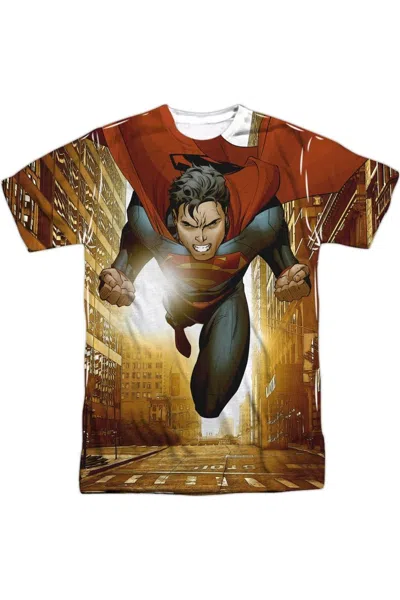 Gildan Superman Up Up City Short Sleeve Adult Poly Crew Tee / T-shirt In White
