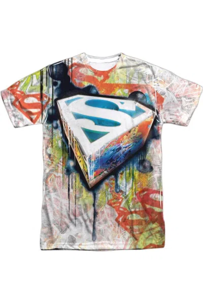 Gildan Superman Urban Shields Short Sleeve Adult 100% Poly Crew Tee / T-shirt In White