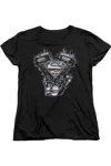 Gildan Superman V Twin Logo Short Sleeve Womens Tee / T-shirt In Black