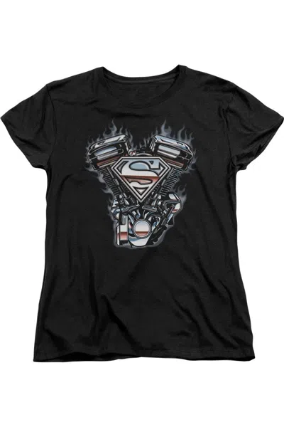 Gildan Superman V Twin Logo Short Sleeve Womens Tee / T-shirt In Black