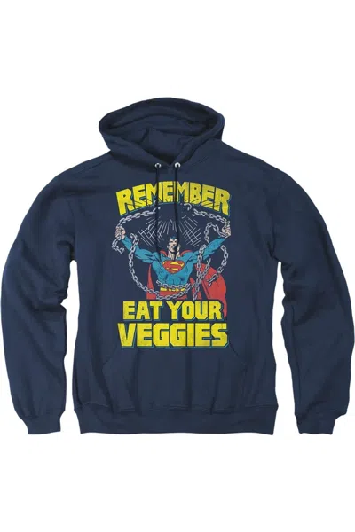 Gildan Superman Veggie Power Adult Pull Over Hoodie / Hooded Sweatshirt In Blue