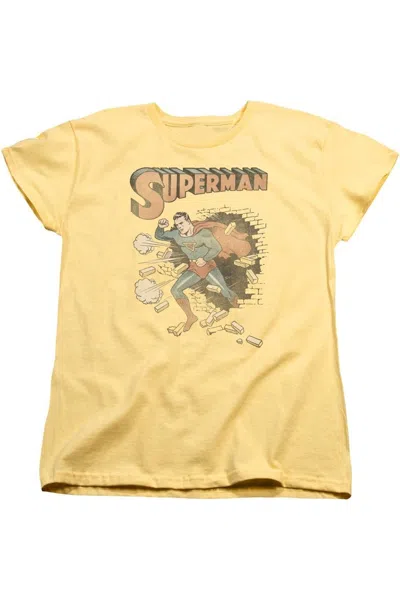 Gildan Superman Vintage Breakthrough Short Sleeve Womens Tee / T-shirt In Yellow