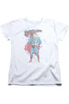 Gildan Superman Vintage Ink Splatter Short Sleeve Womens Tee / T-shirt In White