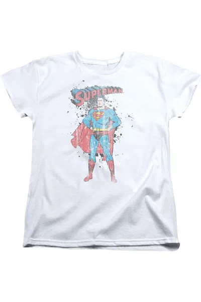 Gildan Superman Vintage Ink Splatter Short Sleeve Womens Tee / T-shirt In White