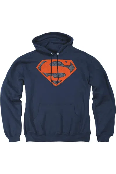 Gildan Superman Vintage Shield Collage Adult Pull Over Hoodie / Hooded Sweatshirt In Blue