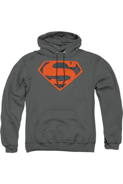 Gildan Superman Vintage Shield Collage Adult Pull Over Hoodie / Hooded Sweatshirt In Pink