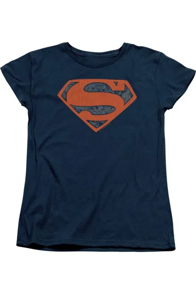 Gildan Superman Vintage Shield Collage Short Sleeve Women´s Tee / T-shirt In Blue