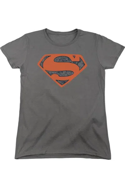 Gildan Superman Vintage Shield Collage Short Sleeve Women´s Tee / T-shirt In Gray
