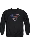 Gildan Superman War-torn Flag Adult Crewneck Sweatshirt In Black
