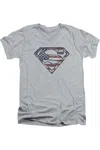 Gildan Superman War-torn Flag Short Sleeve Adult V Neck Tee / T-shirt In Multi