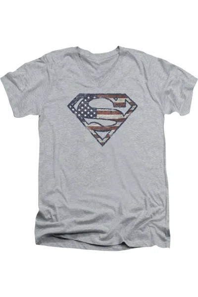 Gildan Superman War-torn Flag Short Sleeve Adult V Neck Tee / T-shirt In Multi