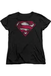Gildan Superman War-torn Shield Short Sleeve Womens Tee / T-shirt In Black