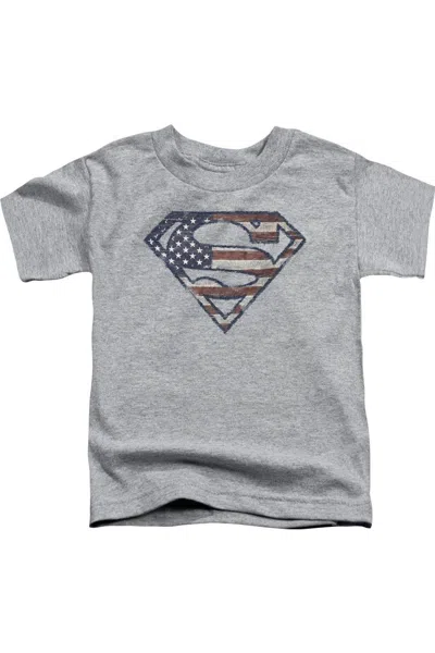Gildan Kids' Superman War-torn Flag Short Sleeve Juvenile Tee / T-shirt In Gray