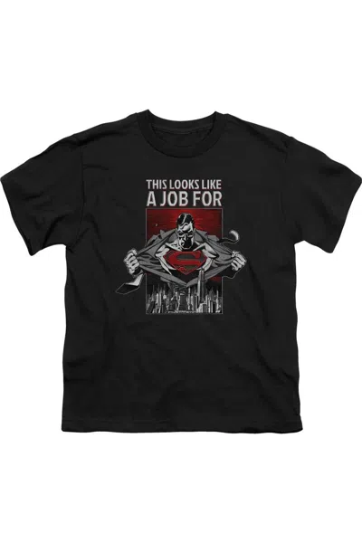 Gildan Kids' Superman Watchful Eye Short Sleeve Youth Tee / T-shirt In Black