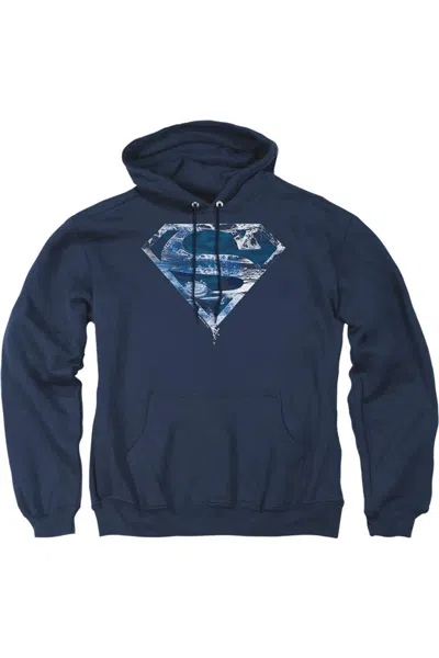 Gildan Superman Water Shield Adult Pull Over Hoodie / Hooded Sweatshirt In Blue
