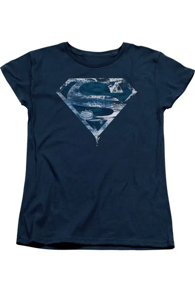 Gildan Superman Water Shield Short Sleeve Womens Tee / T-shirt In Blue