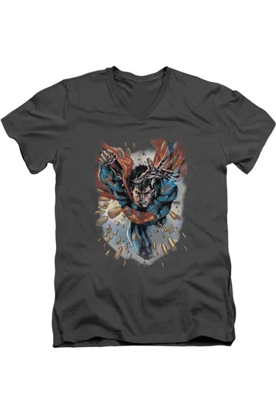 Gildan Superman Within My Grasp Short Sleeve Adult V Neck Premium Cotton Tee / T-shirt In Pink