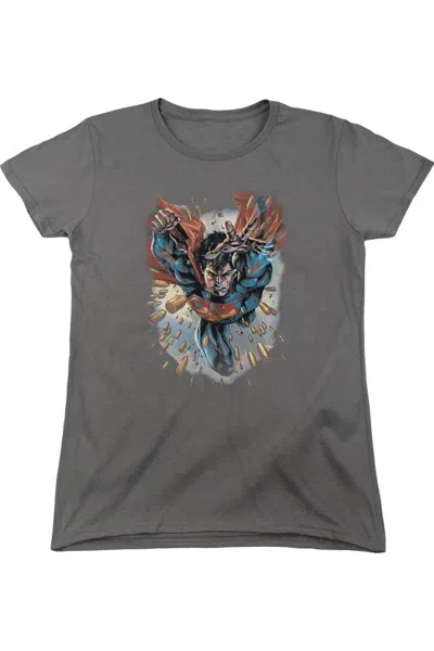 Gildan Superman Within My Grasp Short Sleeve Womens Tee / T-shirt In Pink