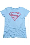 Gildan Superman Word Shield Short Sleeve Womens Tee / T-shirt In Blue