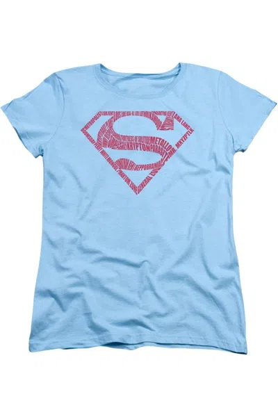 Gildan Superman Word Shield Short Sleeve Womens Tee / T-shirt In Blue
