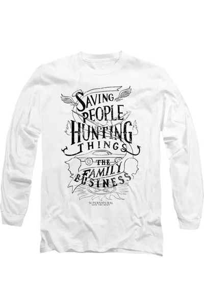 Gildan Supernatural Family Business Long Sleeve Adult Tee / T-shirt In White