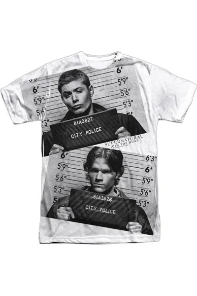 Gildan Supernatural Mug Shots Short Sleeve Adult Poly Crew Tee / T-shirt In White