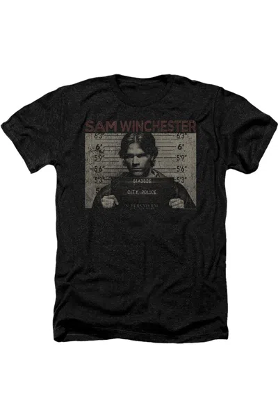 Gildan Supernatural Sam Mug Shot Adult Heather Tee / T-shirt In Black