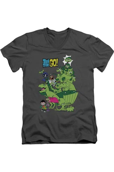 Gildan Teen Titans Go Beast Boy Stack Short Sleeve Adult V Neck Premium Cotton Tee / T-shirt In Pink