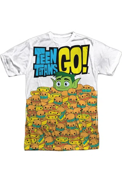 Gildan Teen Titans Go Burgers & Dogs Short Sleeve Adult Poly Crew Tee / T-shirt In White
