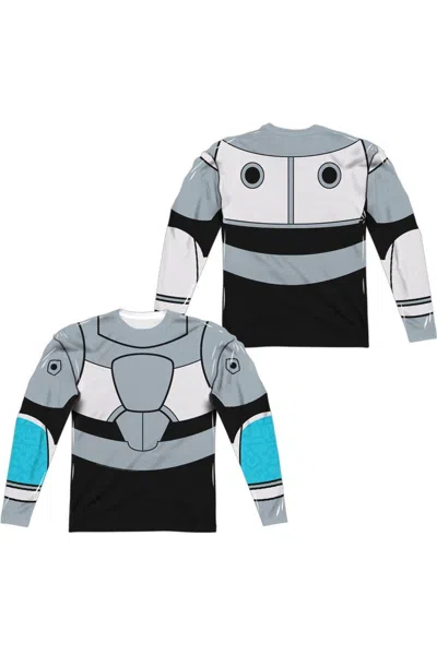 Gildan Teen Titans Go Cyborg Uniform (front/back Print) Long Sleeve Adult Poly Crew Tee / T-shirt In White