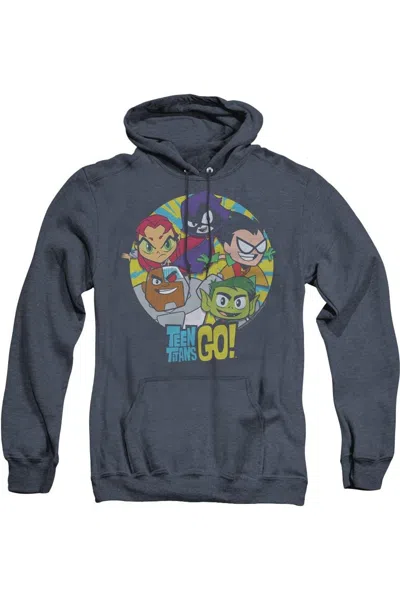Gildan Teen Titans Go Go Go Group Adult Heather Hoodie / Hooded Sweatshirt In Blue
