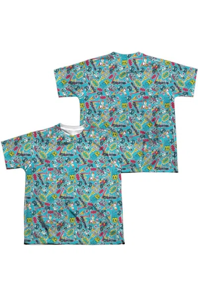 Gildan Teen Titans Go Pattern (front/back Print) Short Sleeve Youth Poly Crew Tee / T-shirt In Blue