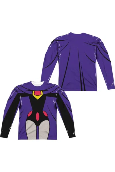 Gildan Teen Titans Go Raven Uniform (front/back Print) Long Sleeve Adult Poly Crew Tee / T-shirt In White