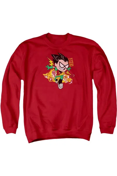 Gildan Teen Titans Go Robin Adult Crewneck Sweatshirt In Red