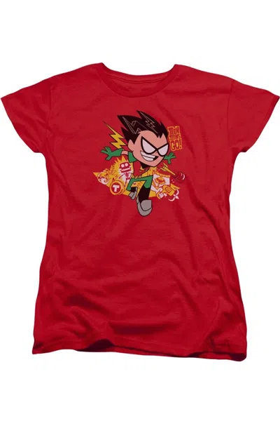 Gildan Teen Titans Go Robin Short Sleeve Womens Tee / T-shirt In Red