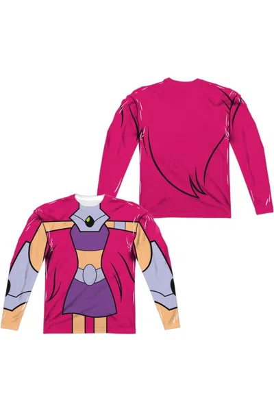 Gildan Teen Titans Go Starfire Uniform (front/back Print) Long Sleeve Adult Poly Crew Tee / T-shirt In White