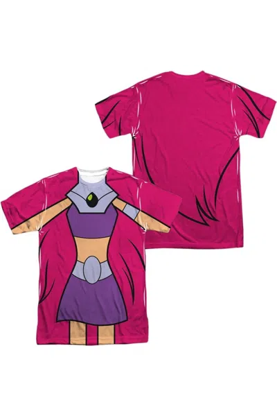Gildan Teen Titans Go Starfire Uniform (front/back Print) Short Sleeve Adult Poly Crew Tee / T-shirt In Pink