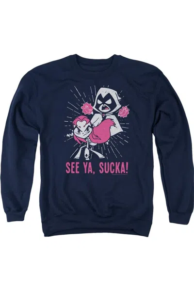 Gildan Teen Titans Go Suckas Adult Crewneck Sweatshirt In Blue