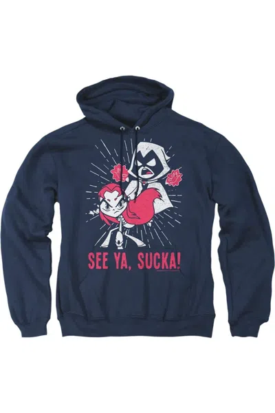 Gildan Teen Titans Go Suckas Adult Pull Over Hoodie / Hooded Sweatshirt In Blue
