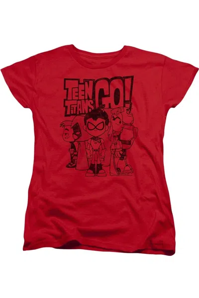 Gildan Teen Titans Go Team Up Short Sleeve Womens Tee / T-shirt In Red