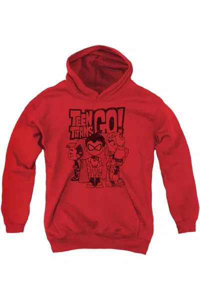 Gildan Teen Titans Go Team Up Youth Pull Over Hoodie / Hooded Sweatshirt In Red