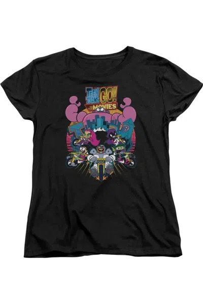 Gildan Teen Titans Go To The Movies Burst Through Short Sleeve Women´s Tee / T-shirt In Black
